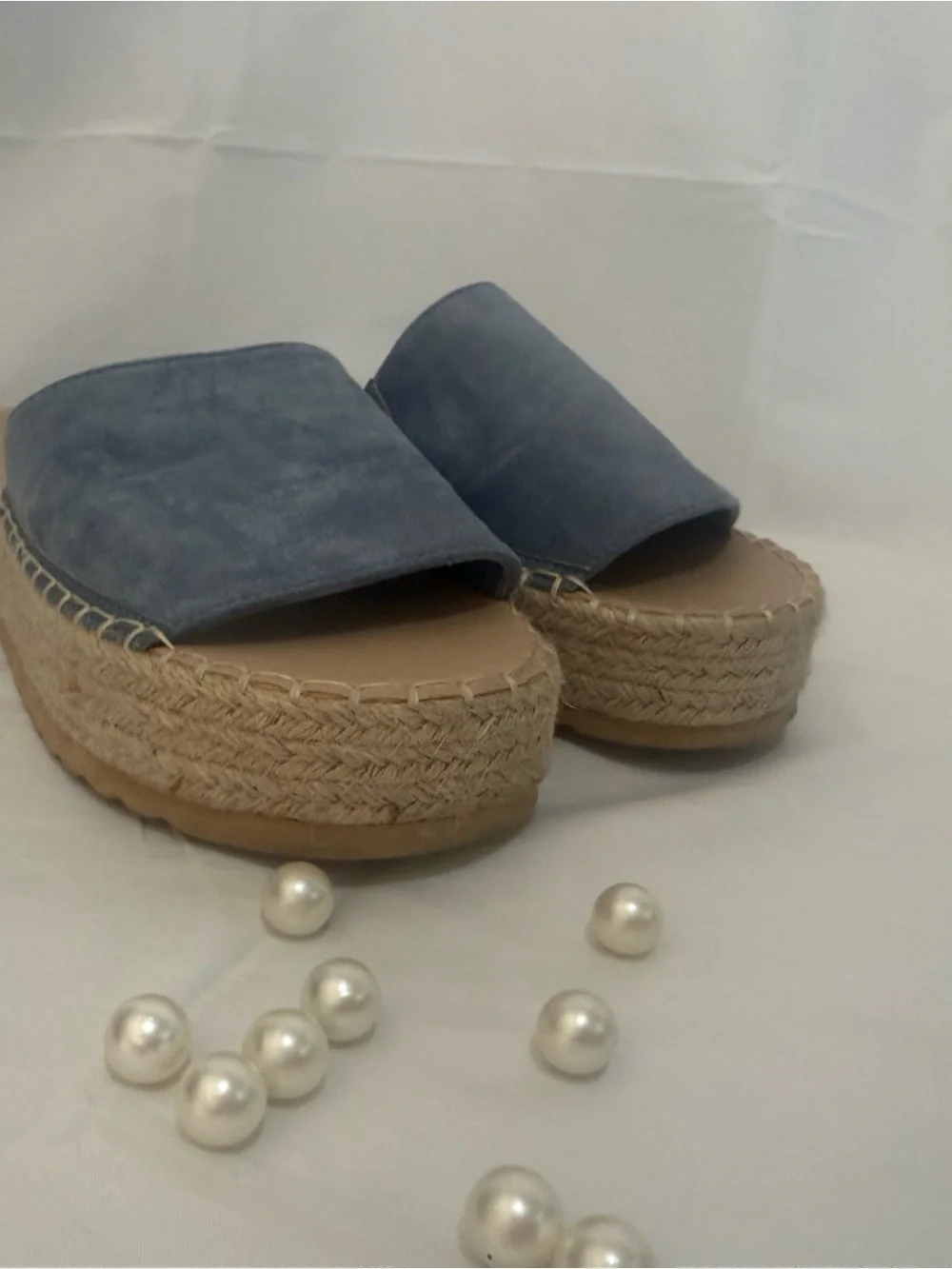 Women’s Light Blue Suede Espadrille Slide